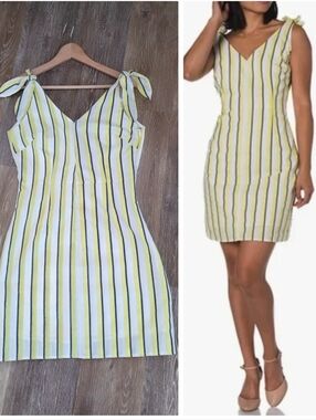 cupcakes & cashmere Yellow White Lined Stripe Tie-Shoulder Sundress Sheath NWT